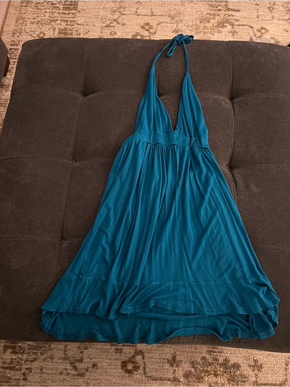 Boohoo Teal Tie-Neck Dress